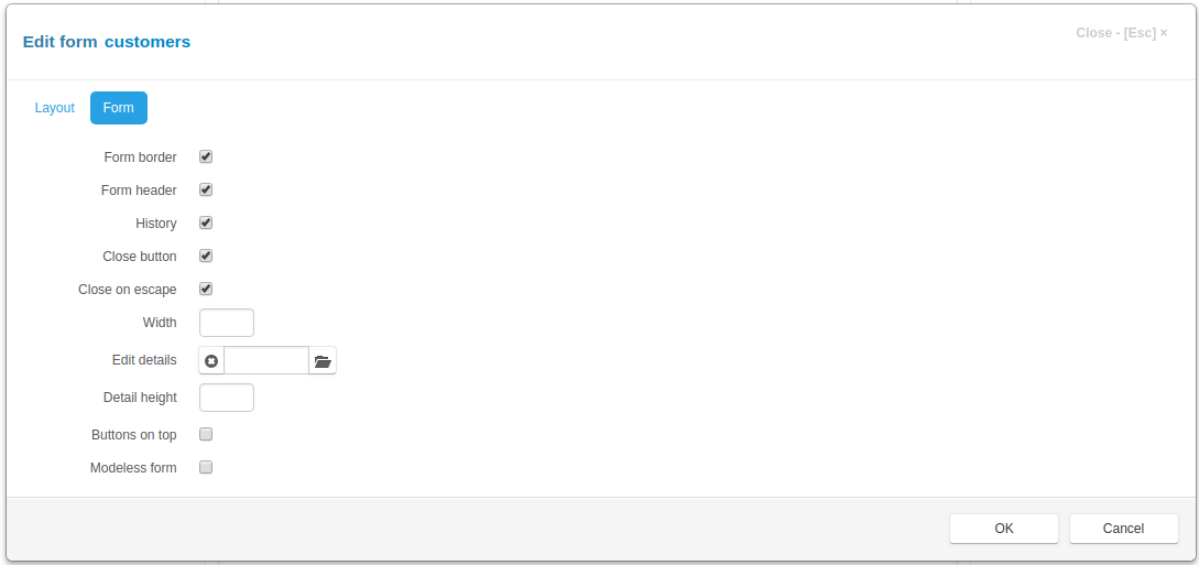 Edit Form layout tab