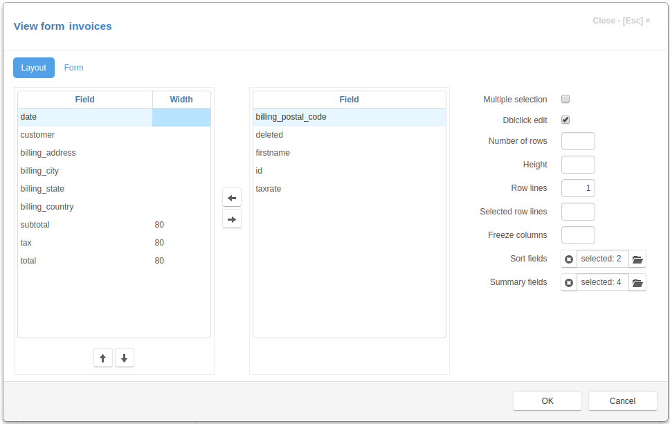 View Form Layout tab